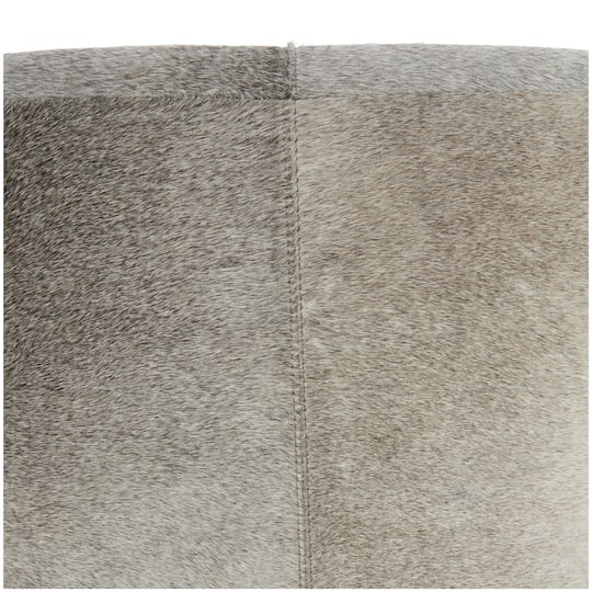 17" Gray Leather Patchwork Pouf with Silver Metal Base